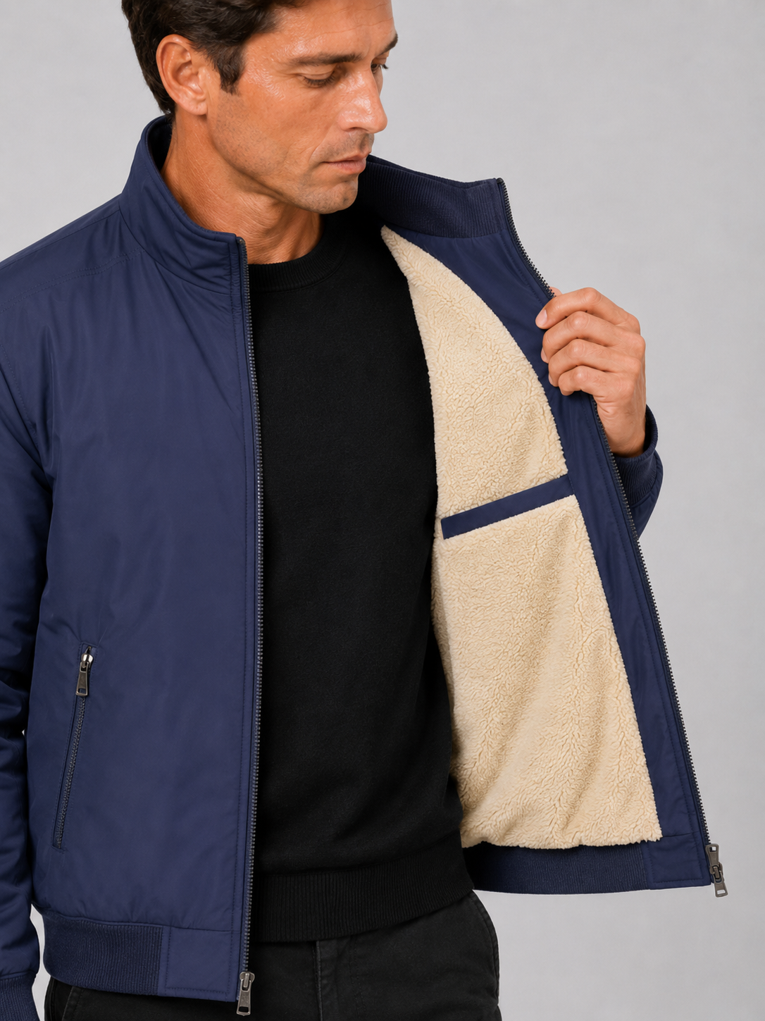 Men's winter jacket – Blue detail view – Edward & Lawsen