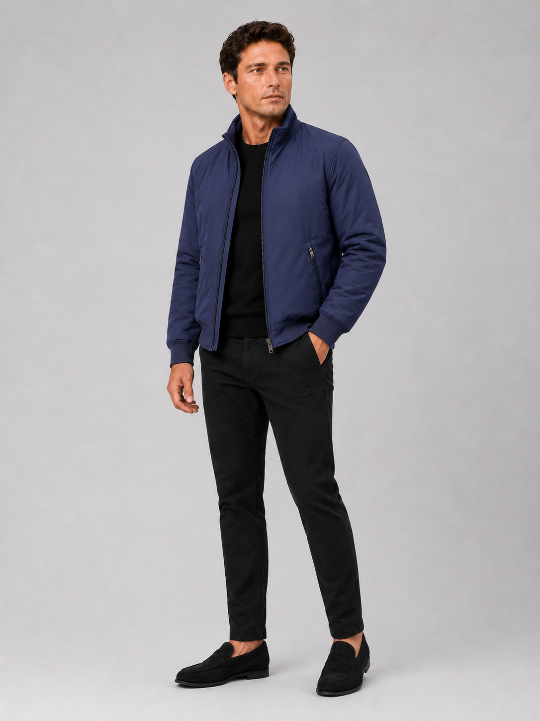 Men's winter jacket – Blue full view – Edward & Lawsen