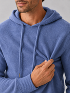 Men's wool hoodie sweater – Blue detail view – Edward & Lawsen