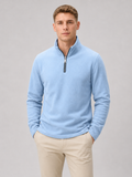 Men's fleece quarter-zip sweater – Blue front view – Edward & Lawsen