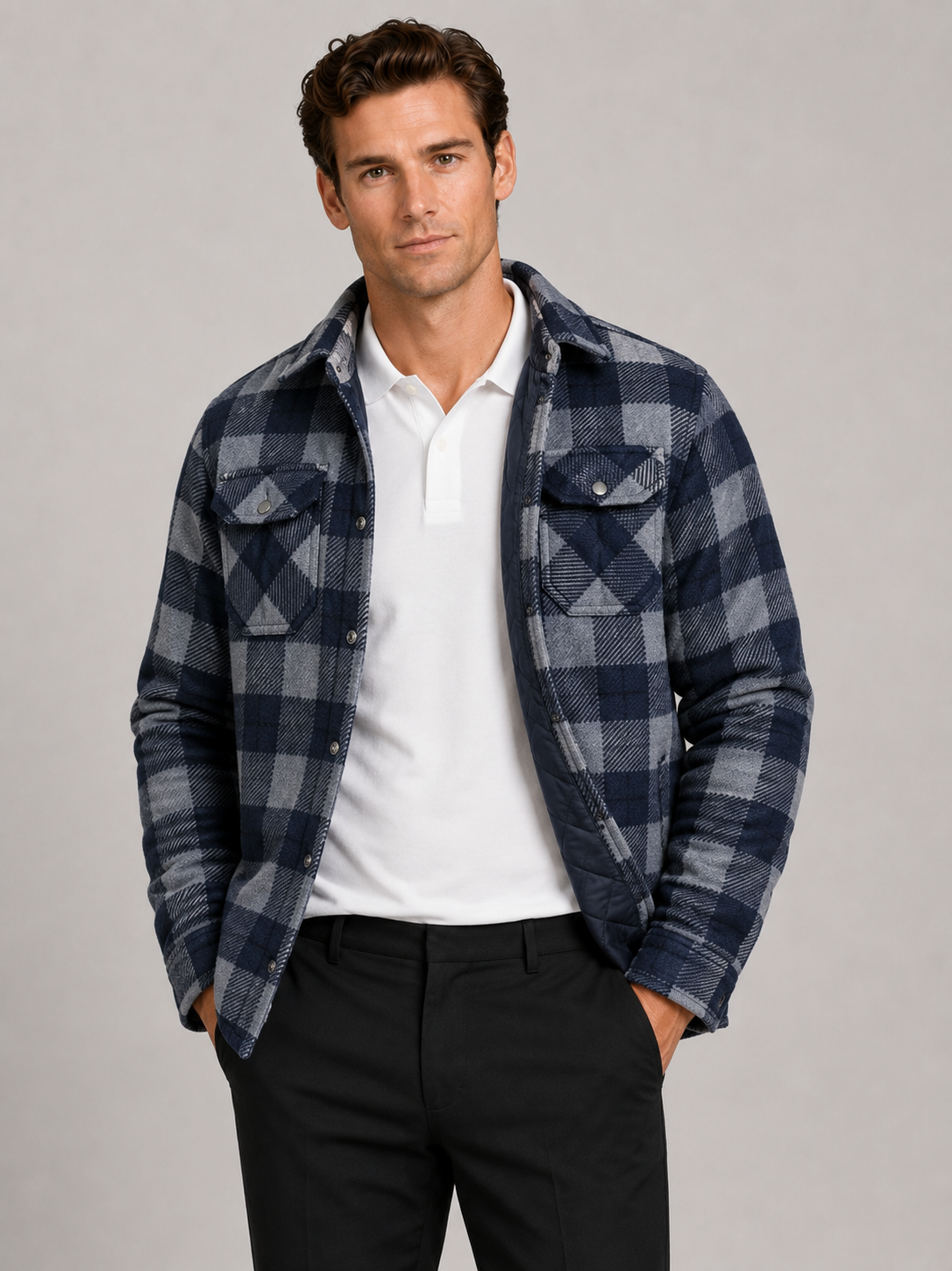 Men's quilted jacket – Blue front view – Edward & Lawsen