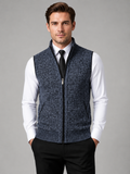 Men's full zip stand collar vest – Blue front view – Edward & Lawsen