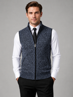 Men's full zip stand collar vest – Blue front view – Edward & Lawsen