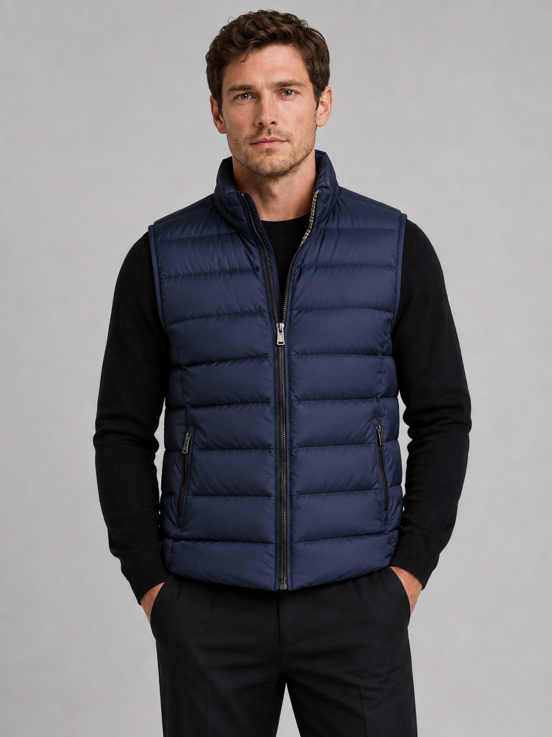 Men's puffer vest – Blue front view – Edward & Lawsen