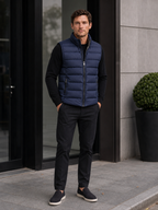 Men's puffer vest – Blue lifestyle view – Edward & Lawsen