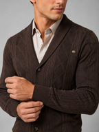 Men's argyle cable knit cardigan – Brown detail view – Edward & Lawsen
