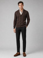 Men's argyle cable knit cardigan – Brown full view – Edward & Lawsen