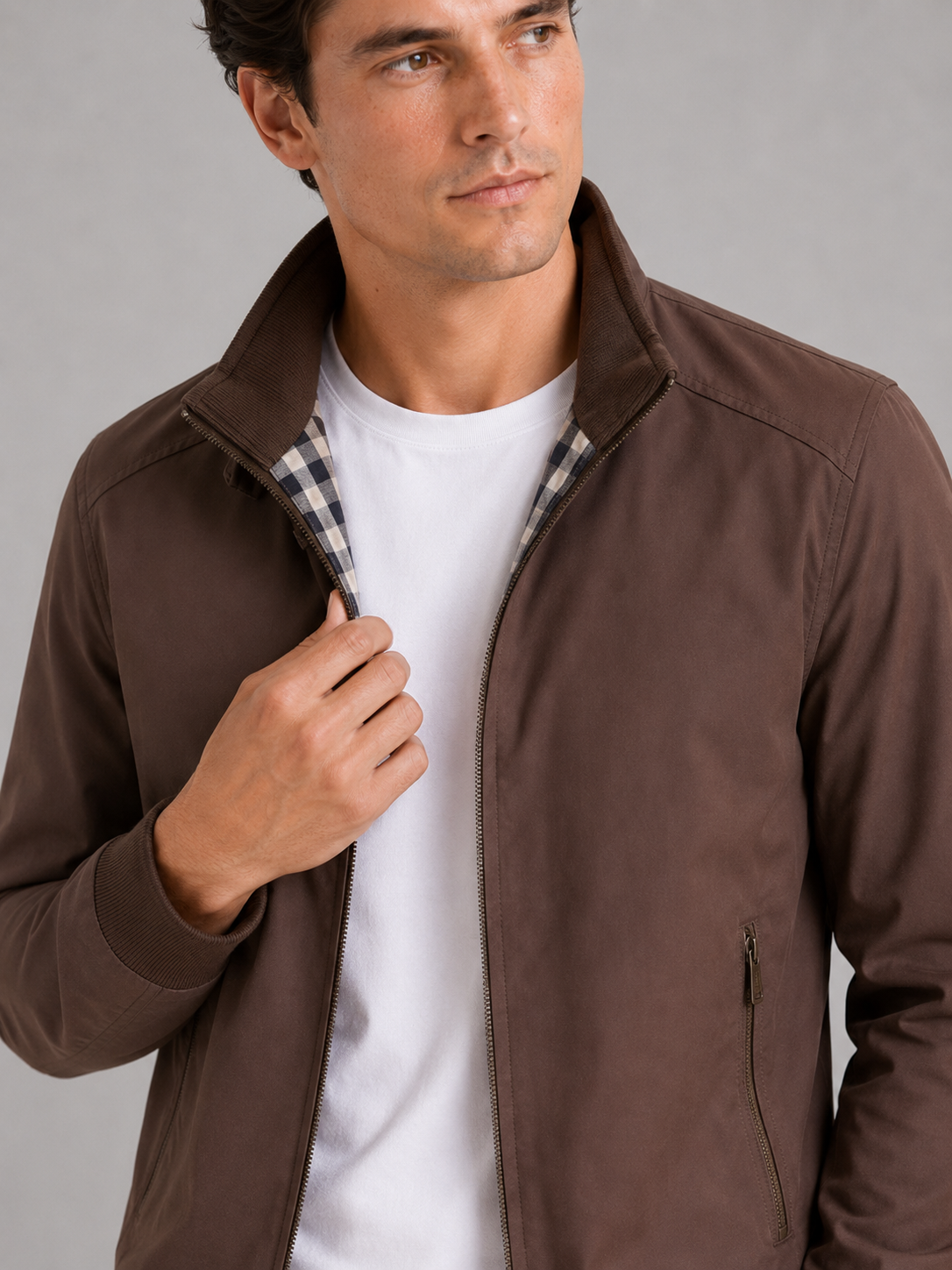 Men's bomber jacket – Brown detail view – Edward & Lawsen
