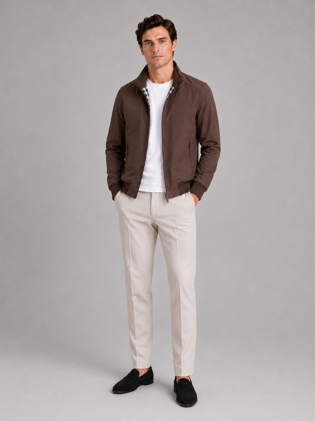 Men's bomber jacket – Brown full view – Edward & Lawsen
