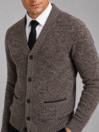 Men's V-neck cardigan – Brown detail view – Edward & Lawsen