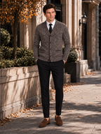 Men's V-neck cardigan – Brown lifestyle view – Edward & Lawsen