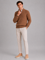 Men's cashmere quarter-zip mock neck sweater – Brown full view – Edward & Lawsen
