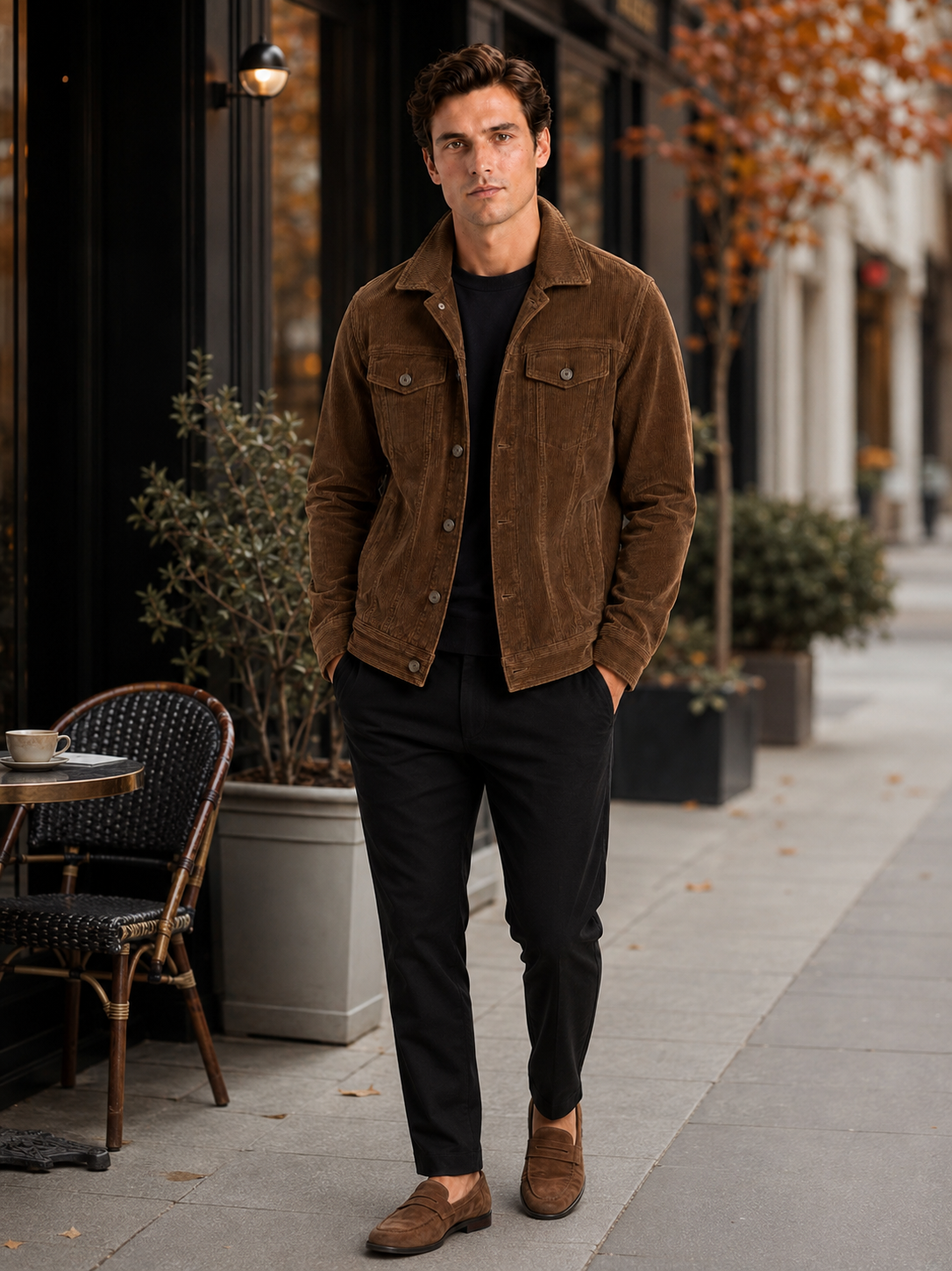 Men's corduroy jacket – Brown lifestyle view – Edward & Lawsen