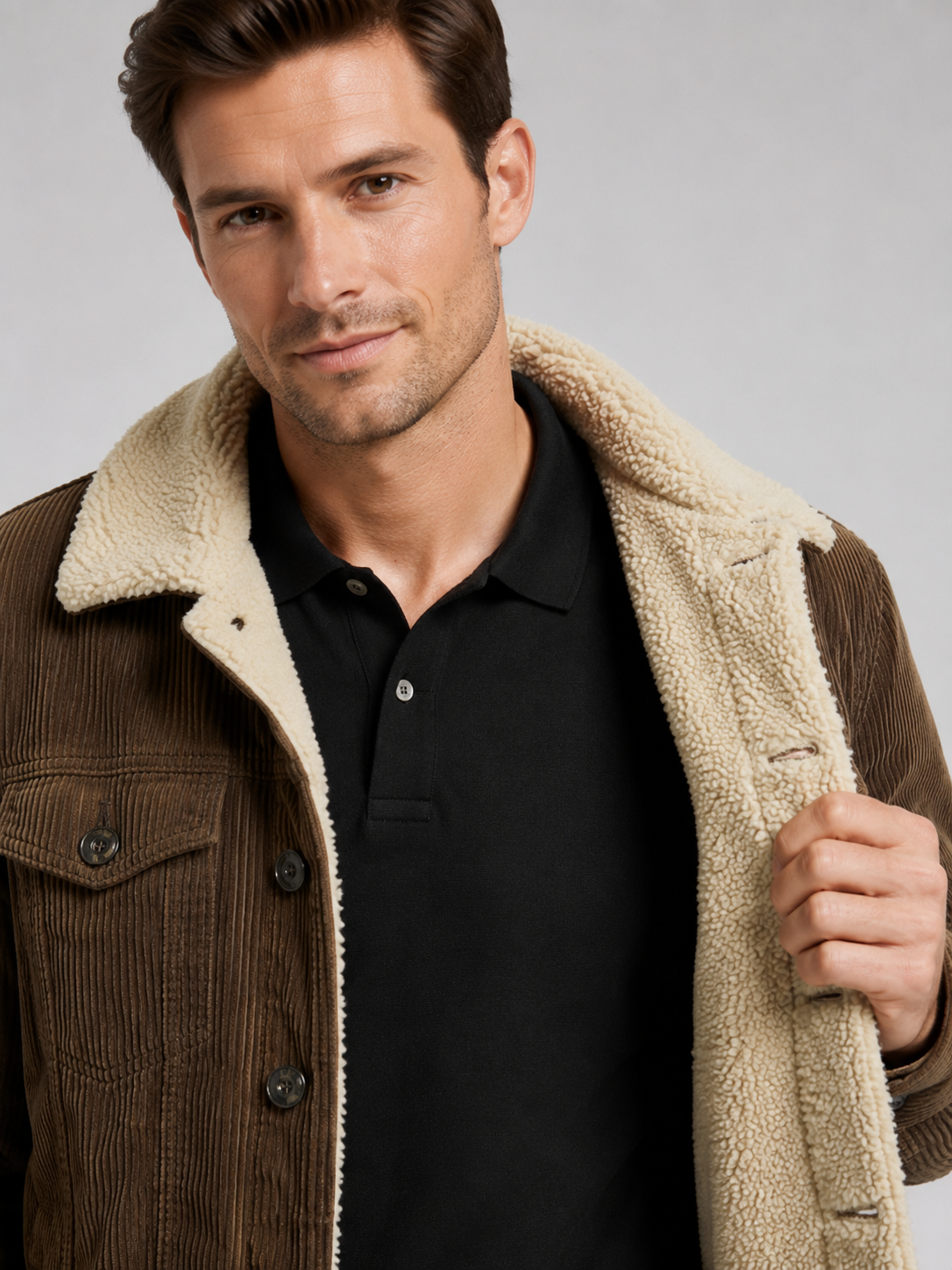 Men's padded corduroy jacket – Brown detail view – Edward & Lawsen