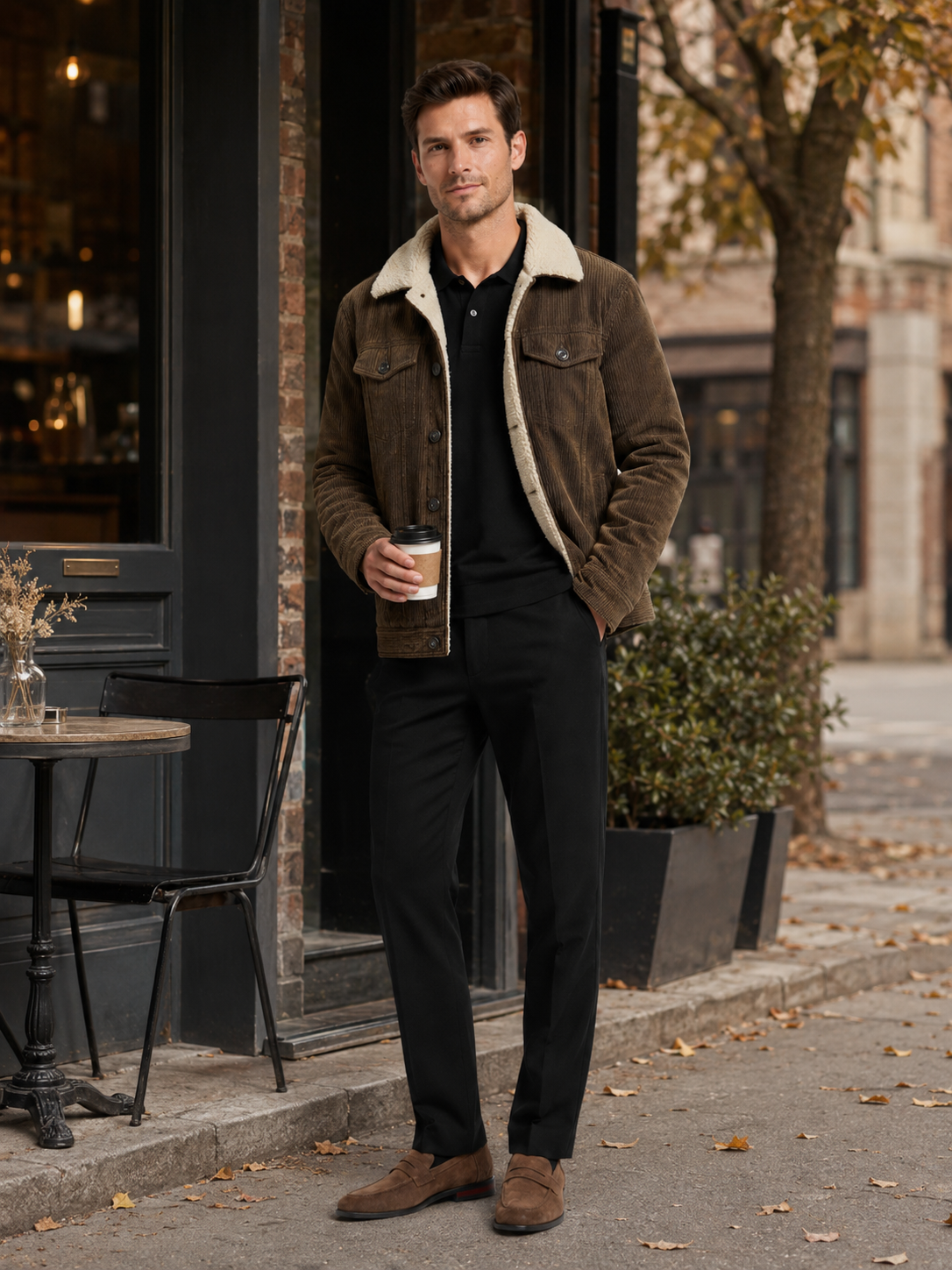 Men's padded corduroy jacket – Brown lifestyle view – Edward & Lawsen