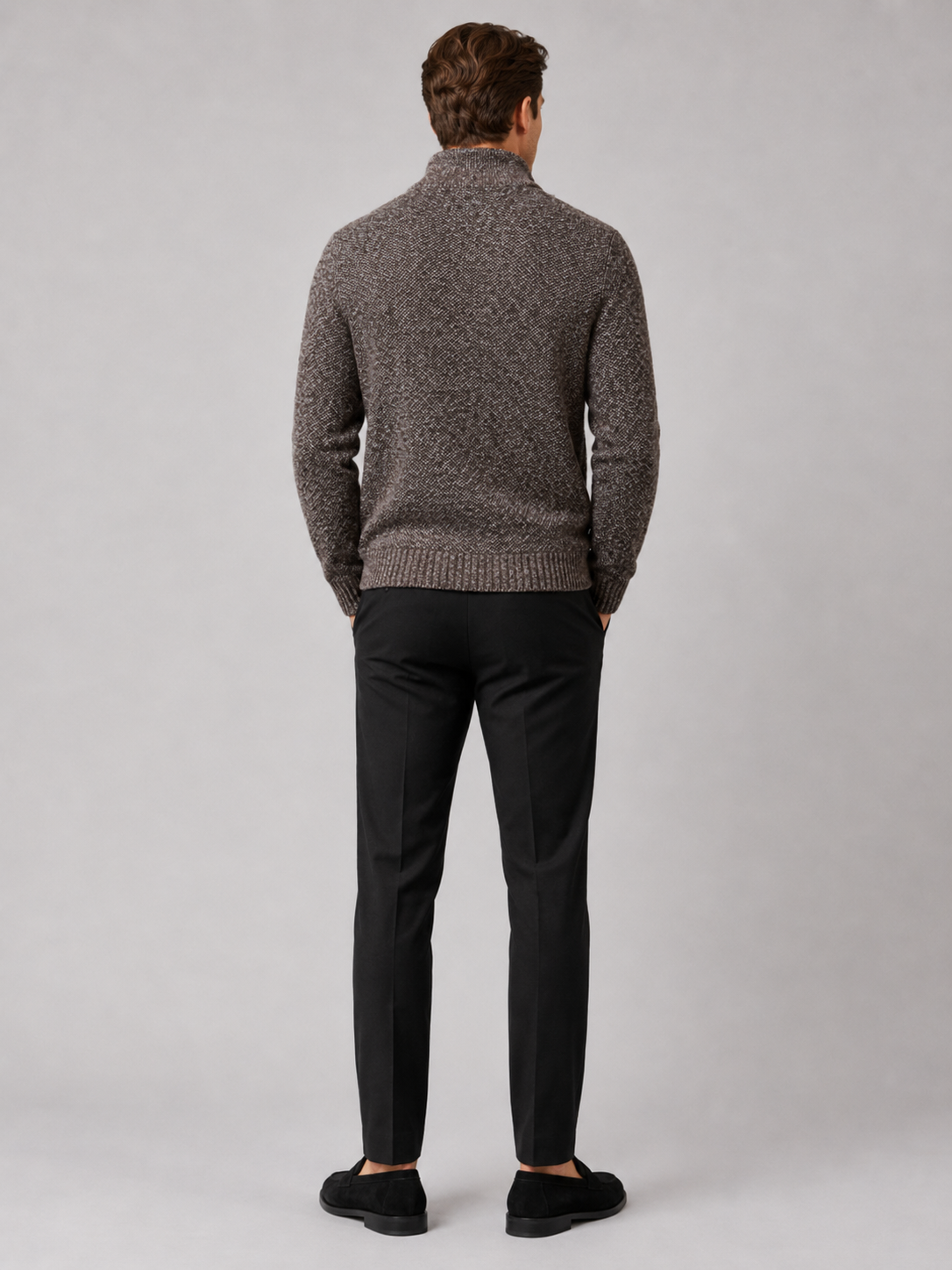 Men's fleece cardigan – Brown full view – Edward & Lawsen