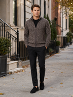 Men's fleece cardigan – Brown full view – Edward & Lawsen