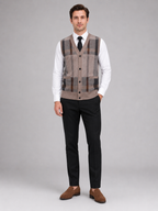 Men's fleece button-front vest – Brown full view – Edward & Lawsen