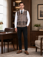 Men's fleece button-front vest – Brown lifestyle view – Edward & Lawsen