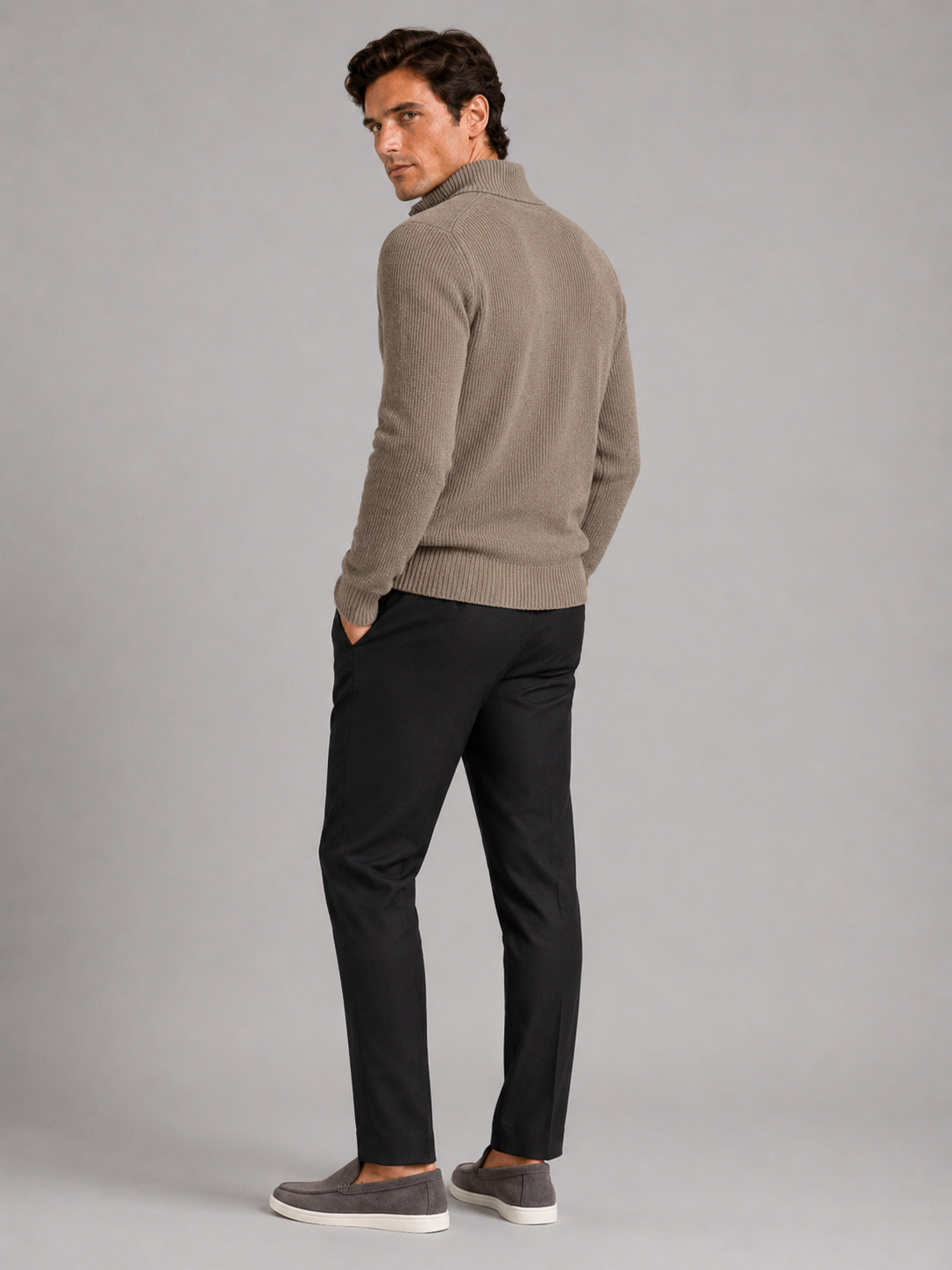 Men's half zip sweater – Brown back view – Edward & Lawsen