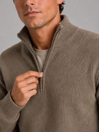 Men's half zip sweater – Brown detail view – Edward & Lawsen