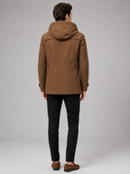 Men's hooded cotton trench coat – Brown back view – Edward & Lawsen