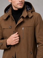 Men's hooded cotton trench coat – Brown detail view – Edward & Lawsen