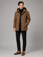Men's hooded cotton trench coat – Brown full view – Edward & Lawsen
