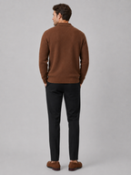 Men's Johnny collar sweater – Brown back view – Edward & Lawsen