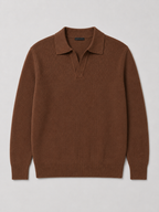 Men's Johnny collar sweater – Brown product view – Edward & Lawsen