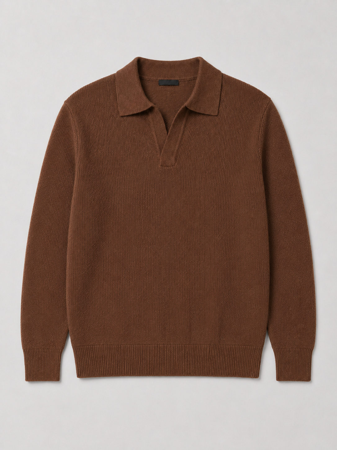 Men's Johnny collar sweater – Brown product view – Edward & Lawsen