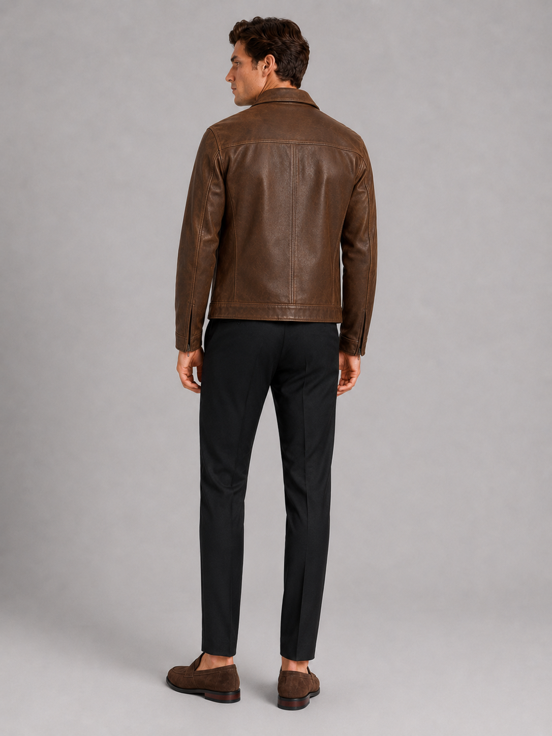 Men's leather flight jacket – Brown back view – Edward & Lawsen
