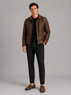 Men's leather flight jacket – Brown full view – Edward & Lawsen