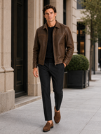 Men's leather flight jacket – Brown lifestyle view – Edward & Lawsen