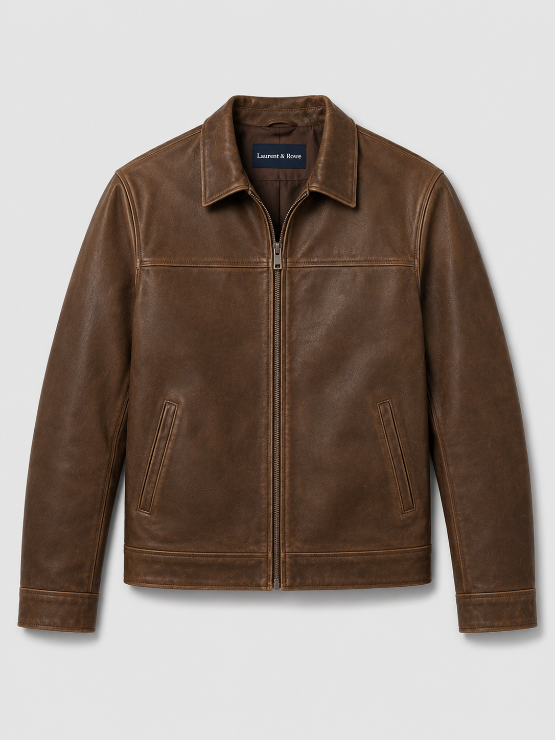 Men's leather flight jacket – Brown product view – Edward & Lawsen