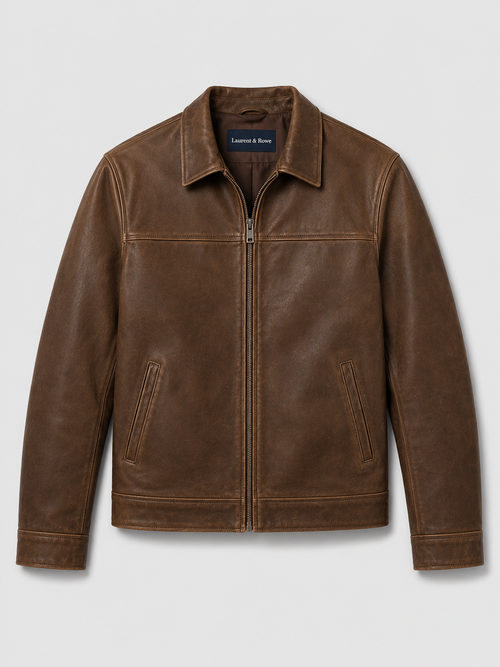 Men's leather flight jacket – Brown product view – Edward & Lawsen