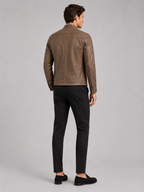 Men's leather moto jacket – Brown back view – Edward & Lawsen