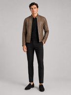 Men's leather moto jacket – Brown full view – Edward & Lawsen