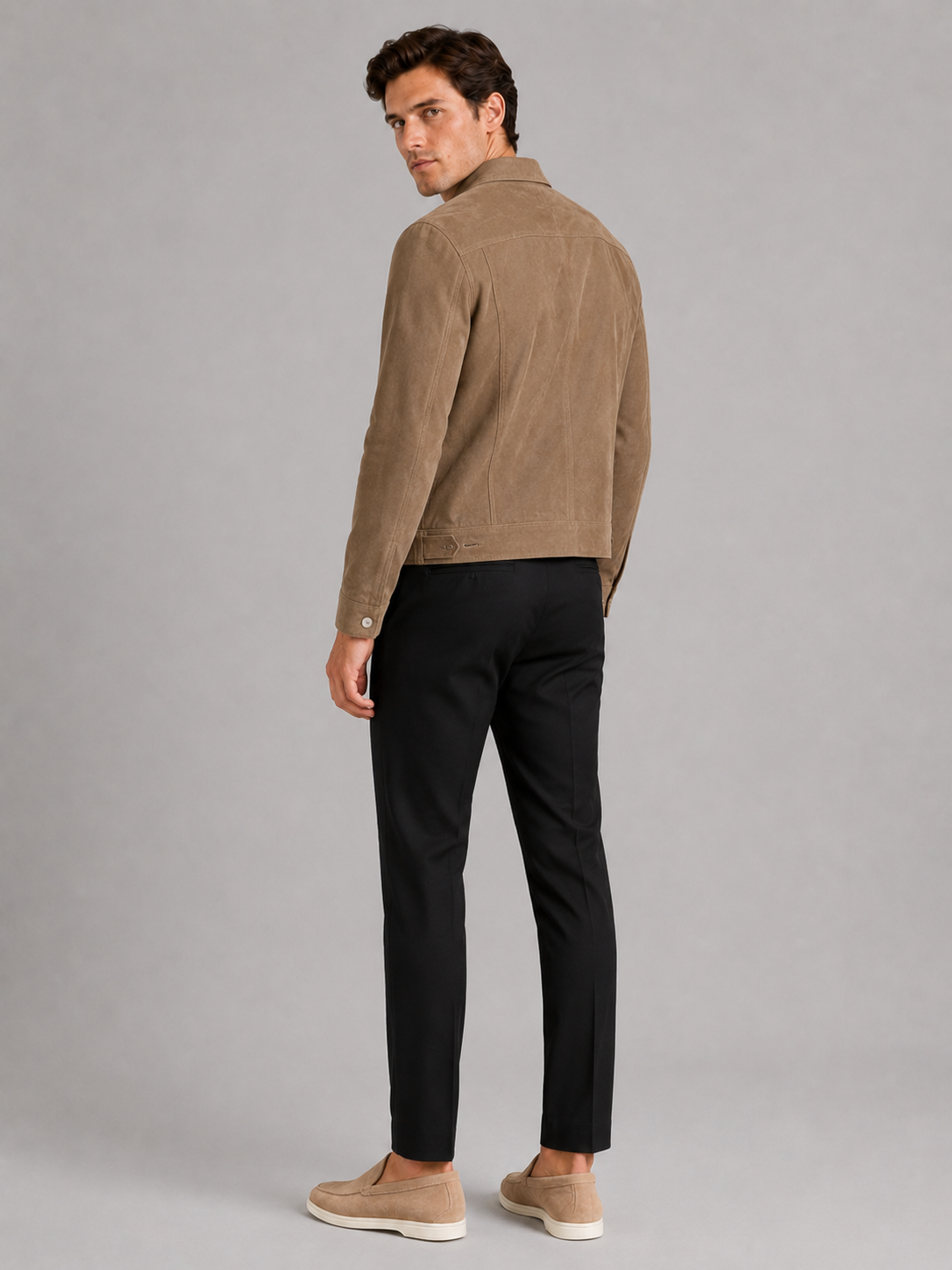 Men's suede fall jacket – Brown back view – Edward & Lawsen