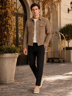 Men's suede fall jacket – Brown lifestyle view – Edward & Lawsen