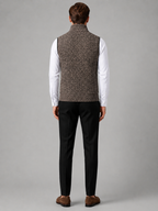 Men's full zip stand collar vest – Brown back view – Edward & Lawsen