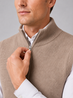 Men's full zip mock neck vest – Brown detail view – Edward & Lawsen
