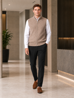 Men's full zip mock neck vest – Brown lifestyle view – Edward & Lawsen