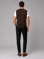 Men's sleeveless sweater vest – Brown back view – Edward & Lawsen