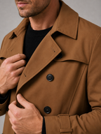 Men's windproof knee-length trench coat – Brown detail view – Edward & Lawsen