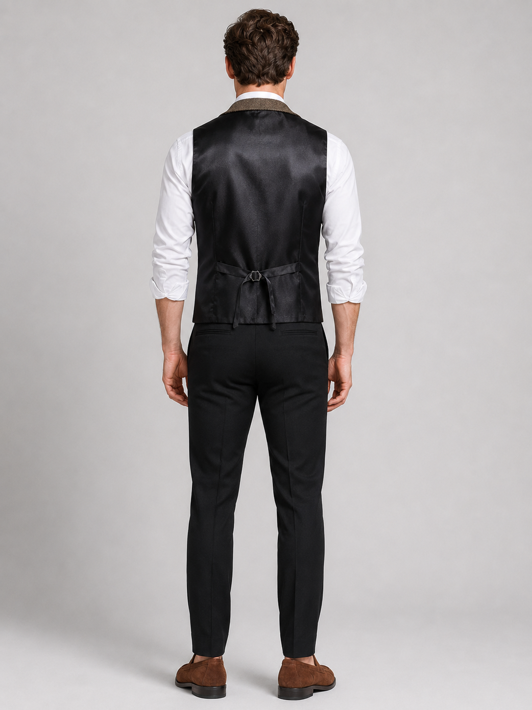 Men's herringbone suit vest – Brown back view – Edward & Lawsen