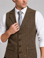 Men's herringbone suit vest – Brown detail view – Edward & Lawsen
