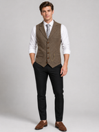 Men's herringbone suit vest – Brown full view – Edward & Lawsen