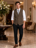 Men's herringbone suit vest – Brown lifestyle view – Edward & Lawsen