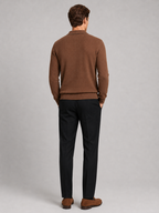 Men's wool Johnny collar polo sweater – Brown back view – Edward & Lawsen
